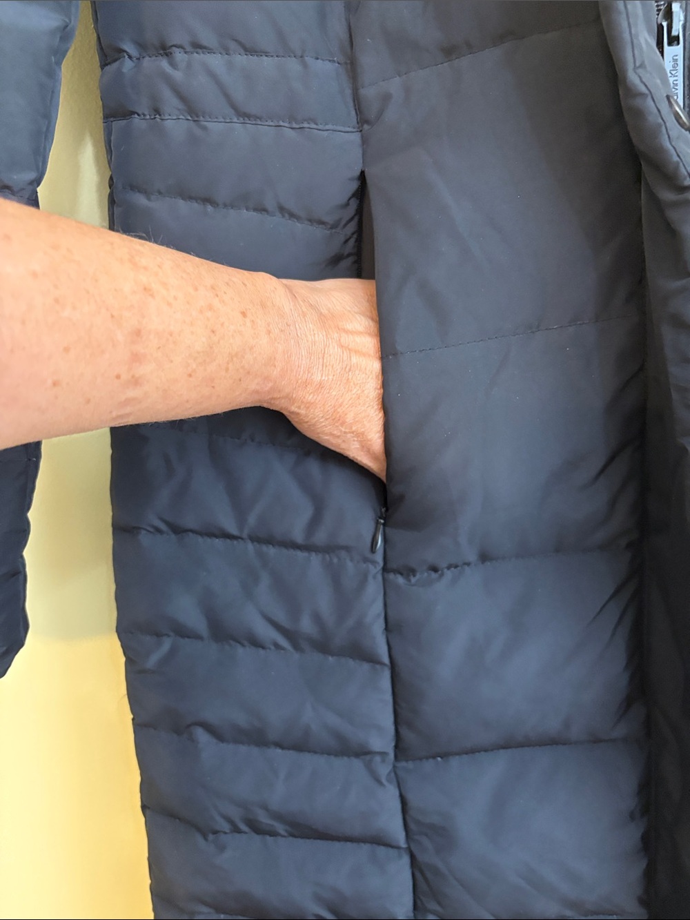 Calvin Klein | Black Long Hooded Puffer Parka Quilted Zip Snap Coat Jacket Small - Picture 5 of 16